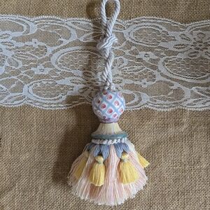 Mackenzie-Childs Hand Painted Ceramic Tassel or Curtainin Vintage Pastel Pattern